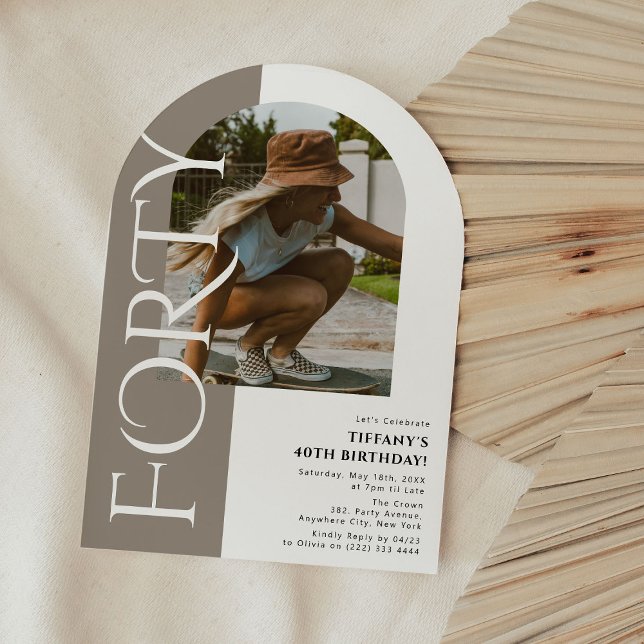 Minimal FORTY Arch Photo 40th Birthday Invitation (Creator Uploaded)