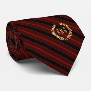 Minimal Framed Gold Monogram Red Black Stripe Tie