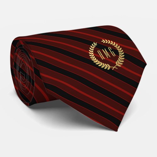 Minimal Framed Gold Monogram Red  Black Stripe Tie