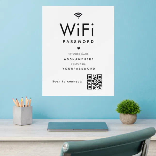 Minimal Free WiFi Password Code Business QR Code Wall Decal | Zazzle