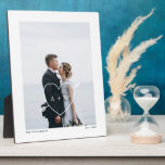 Minimal Full Wedding Photo, Heat & Arrow Initials Plaque<br><div class="desc">Newlyweds wedding photo keepsake plaque to always remember your special day and your love for each other. This elegant wedding day photo keepsake plaque features a simple minimal large single photo layout to display your own special wedding day photo with a thick white frame. White Heart and arrow are overlaid...</div>