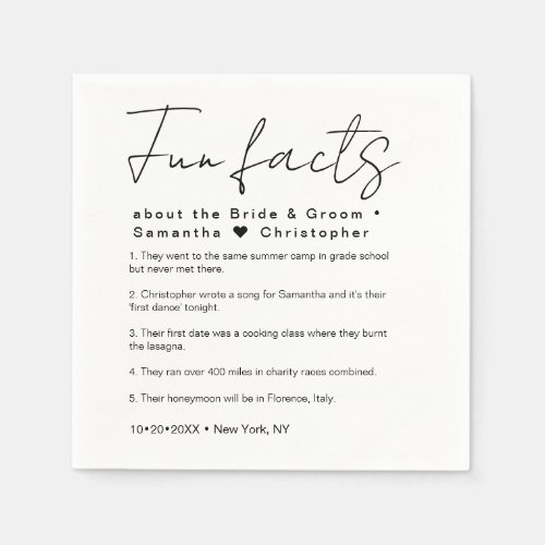 Minimal fun fact about bride groom Wedding Napkins