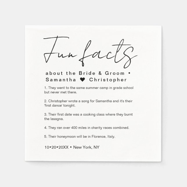 Minimal fun fact about bride groom Wedding Napkins (Front)