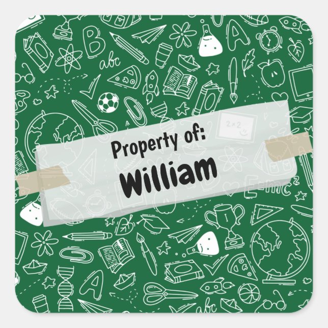 Minimal Fun School Supplies Pattern Personalized S Square Sticker (Front)