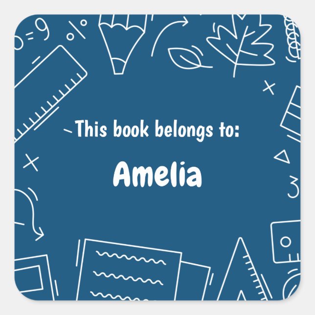 Minimal Fun School Supplies Pattern Personalized Square Sticker (Front)