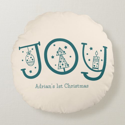 Minimal Fun Whimsical Joy Graphic Christmas Gift Round Pillow