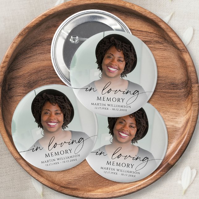 Minimal Funeral Photo In Loving Memory Memorial Button (Creator Uploaded)