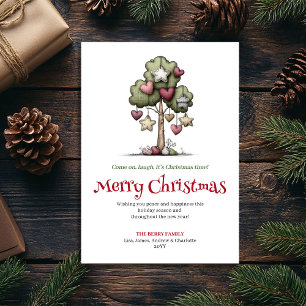 Minimal Funny Christmas Tree Watercolor Design Holiday Card