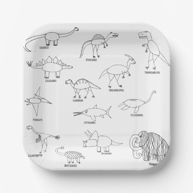 Minimal Funny Educational Dinosaur Kids Party  Paper Plates (Front)