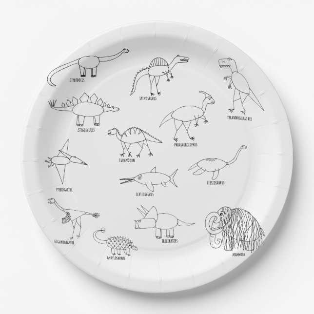 Minimal Funny Educational Dinosaur Kids Party  Paper Plates (Front)
