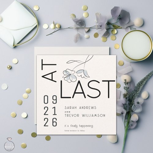 Minimal Funny Modern Floral Dusty Blue and Buff  Invitation