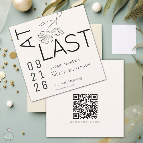 Minimal Funny Modern Floral Muted Sage and Buff  Invitation
