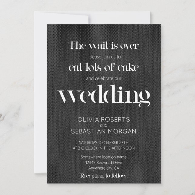 Minimal Funny Typography Black  Textured Wedding Invitation (Front)