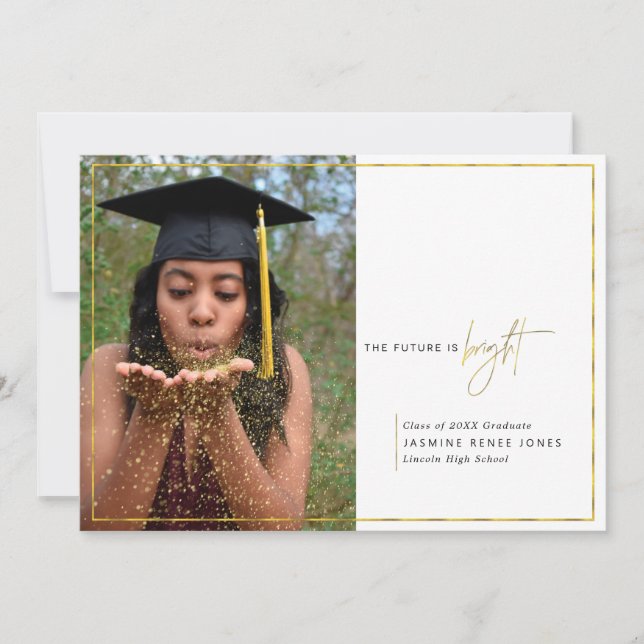Minimal Future Is Bright Photo Graduation Announcement (Front)