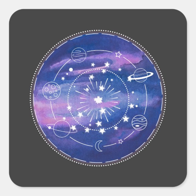 Minimal Galaxy Moon Design | Cosmic Aesthetic Art Square Sticker (Front)