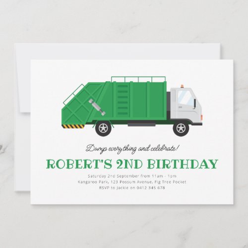 Minimal Garbage Truck Birthday Party Invitation