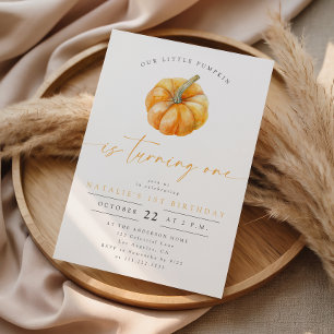 Minimal Gender Neutral Little Pumpkin 1st Birthday Invitation