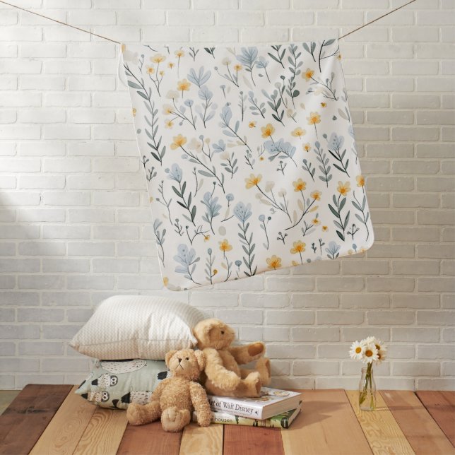 Minimal Gentle Colorful Garden Wildflowers Nursery Baby Blanket (In Situ)