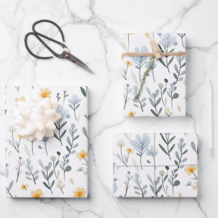 Minimal Gentle Colorful Garden Wildflowers Nursery Wrapping Paper Sheets