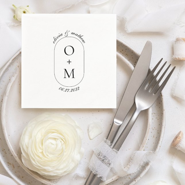Minimal Geometric Monogram w/ Calligraphy Wedding Napkins (Creator Uploaded)