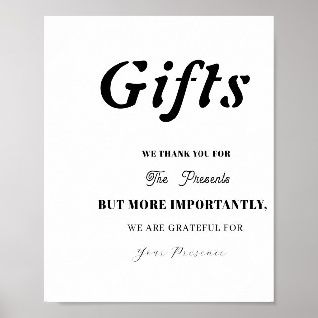 Minimal Gift Table Sign for Wedding Bridal Shower (Front)