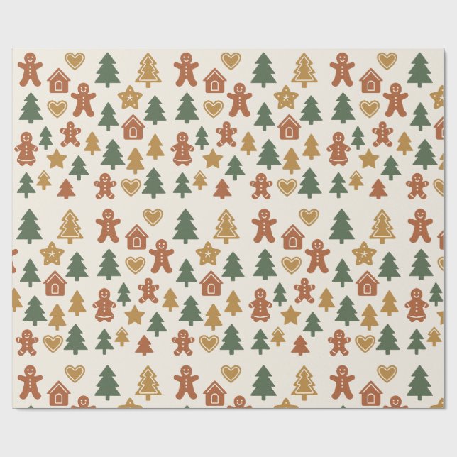 Minimal Gingerbread Pattern Wrapping Paper (Flat)