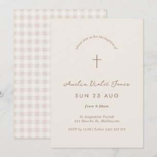 Minimal Gingham Baptism Christening Cross Invite