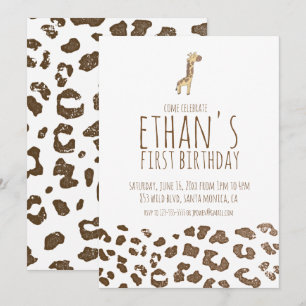 Minimal Giraffe Themed Birthday Invitation