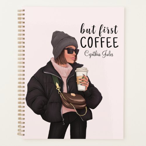 Minimal Girl Boss  But First Coffee Lover Pink Planner