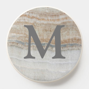 minimal girly beige tan white grey marble monogram PopSocket