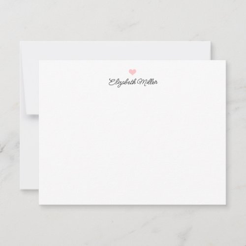 Minimal Girly Cute Blush Pink Heart Script Note Card