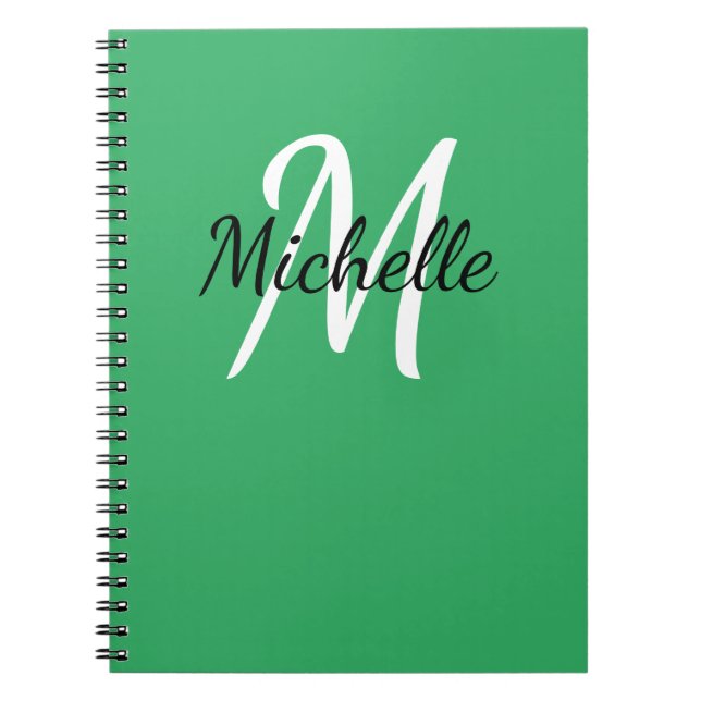 Minimal Girly Green Monogram Name & Initial Notebook (Front)