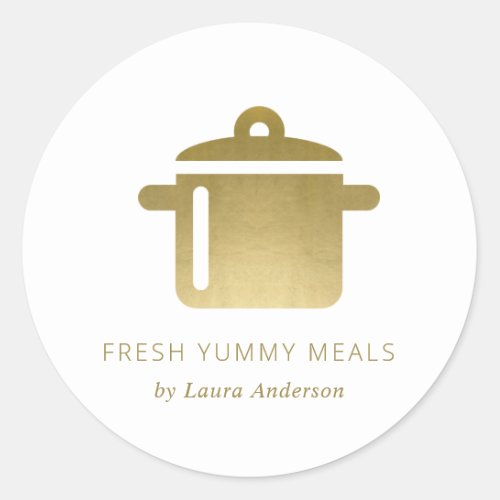 MINIMAL GLAM GOLD FAUX POT MEAL CHEF CATERING CLASSIC ROUND STICKER