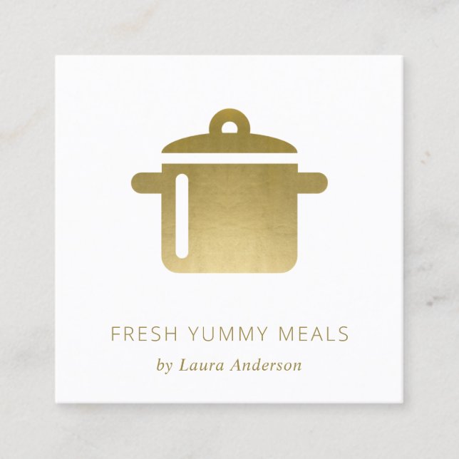 MINIMAL GLAM GOLD FAUX POT MEAL CHEF CATERING SQUARE BUSINESS CARD (Front)