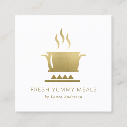 MINIMAL GLAM GOLD FAUX POT MEAL CHEF CATERING SQUARE BUSINESS CARD