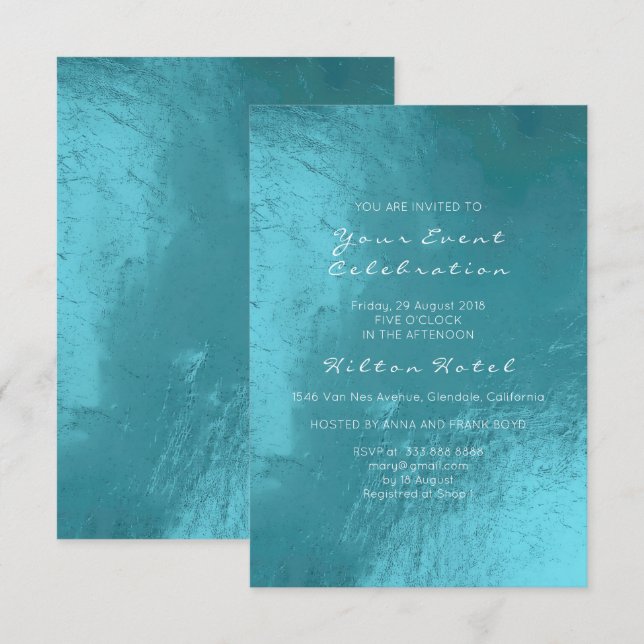 Minimal Glass Water Ocean Blue Aqua  Invitation (Front/Back)