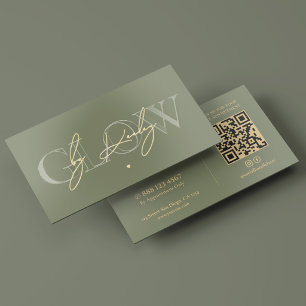 Minimal Glow Specialist Esthetician Sage Gold Foil Spot Gloss Business Cards