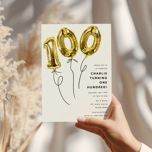 Minimal Gold 100 Balloon 100th Birthday Party