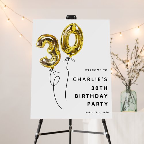 Minimal Gold 30 Balloon 30th Birthday Party Foam Board