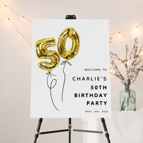 Minimal Gold 50 Balloon 50th Birthday Party Foam Board