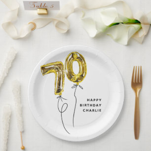 Minimal Gold 70 Balloon 70th Birthday Party Paper Plates