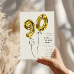 Minimal Gold 90 Balloon 90th Birthday Party Invitation<br><div class="desc">Celebrate the milestone of reaching 90 with style! Our minimalist birthday invitations feature chic gold numerals that pop against a classic white background, providing an elegant yet fun way to invite your loved ones to this significant occasion. With an easy-to-customize template, curating a memorable event has never been simpler. Ensure...</div>