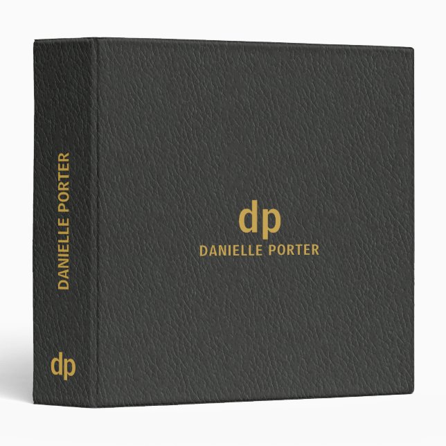 Minimal gold black leather texture print 3 ring binder (Front/Spine)