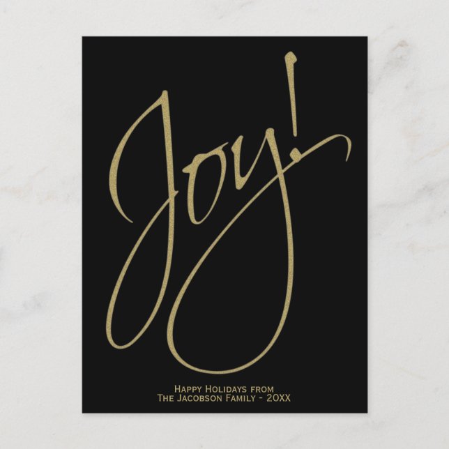 Minimal Gold & Black Simple Joy Unique Elegant Holiday Postcard (Front)
