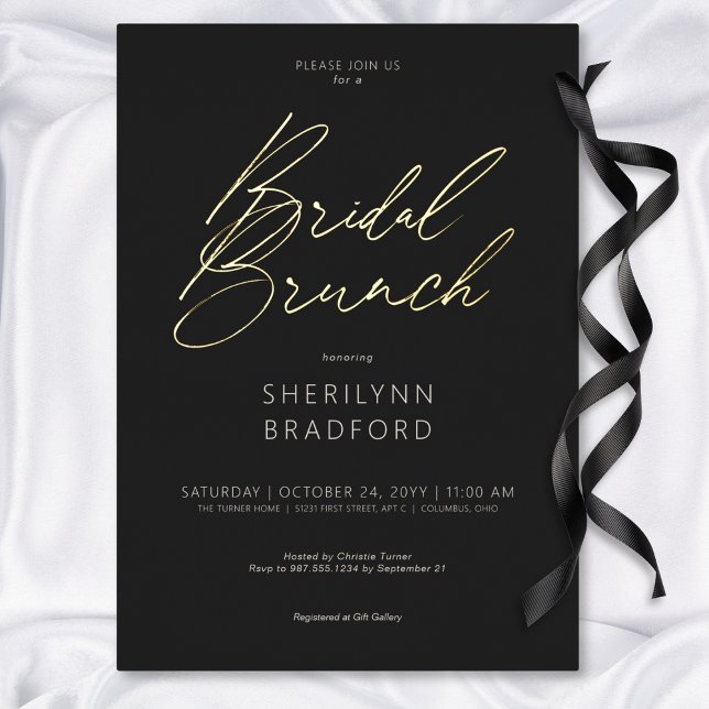 Minimal Gold Black & White Bridal Brunch Foil Invitation (Minimal Gold Black & White Bridal Brunch Foil Invitation)