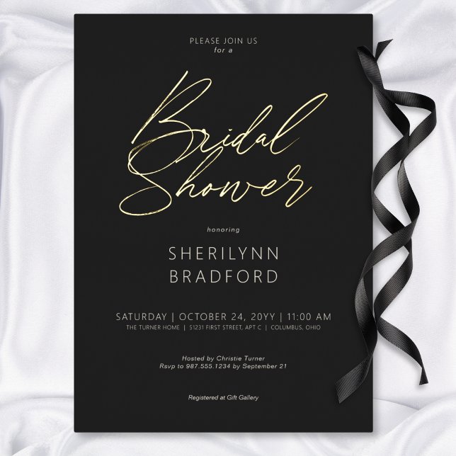 Minimal Gold Black & White Bridal Shower Foil Invitation (Minimal Gold Black & White Bridal Shower Foil Invitation)