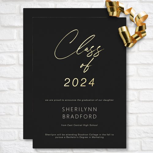 Minimal Gold Black  White Graduation Announcement