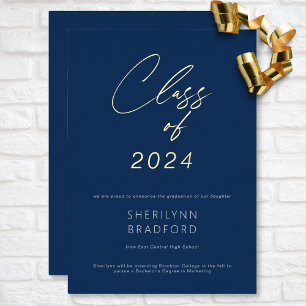 Minimal Gold Blue & White Graduation Announcement