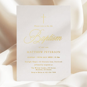 Minimal Gold Calligraphy Baptism Foil Invitation