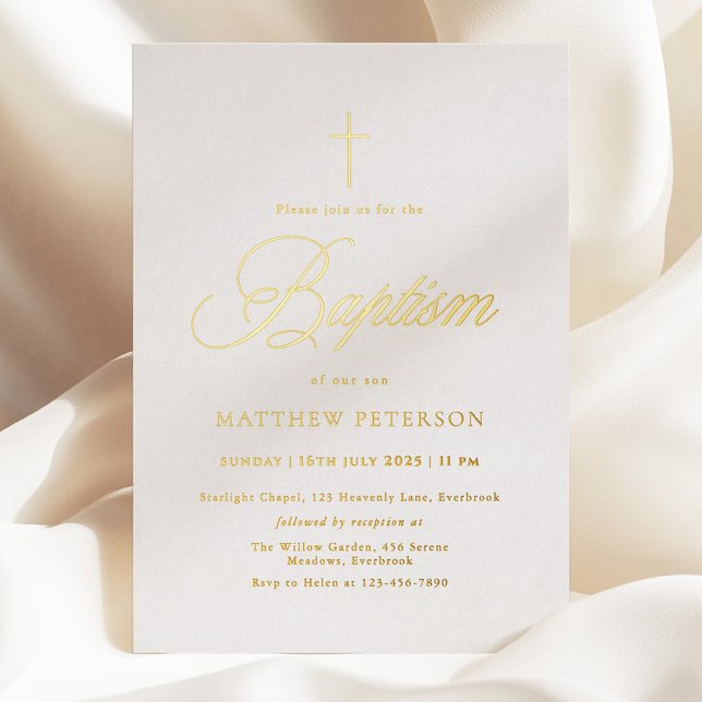Minimal Gold Calligraphy Baptism Foil Invitation (Creator Uploaded)